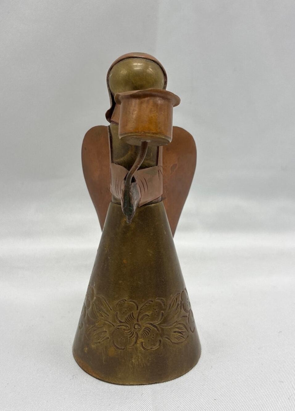 Mexico Brass Copper Angel Candle Holder 4" MCM Folk Art Christmas #2 Vintage